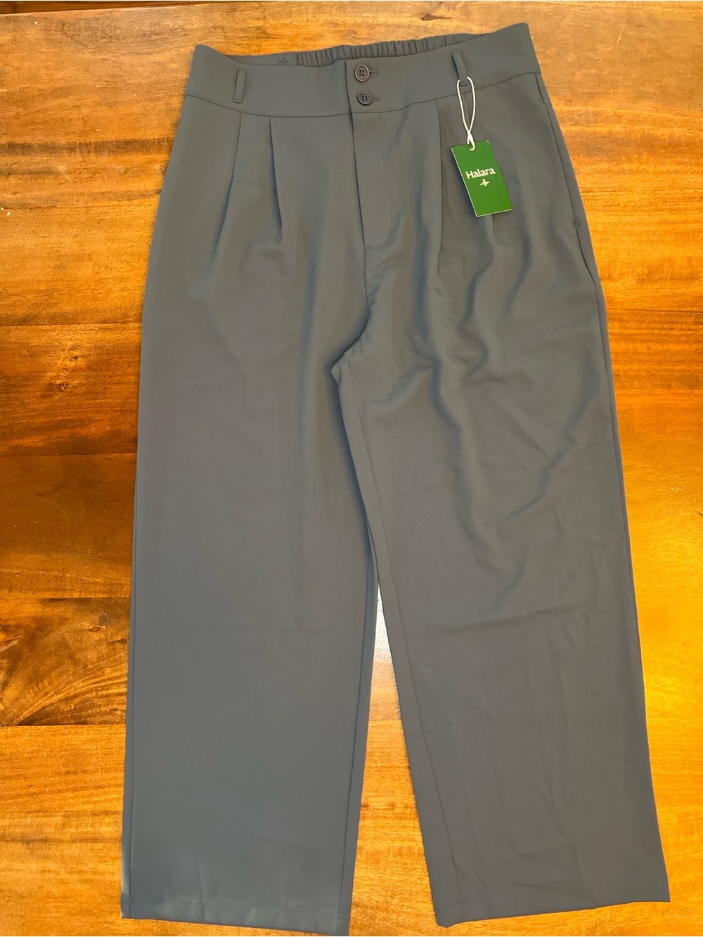 Halara Women’s Blue Solid Pleated Straight Leg Dress Pants Elastic Waist L
